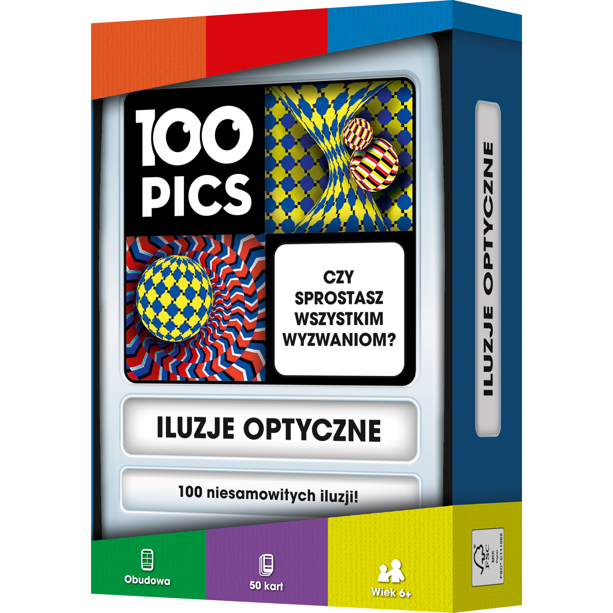 Gra edukacyjna 100 Pics: Iluzje optyczne Rebel – pudełko z kartami do spostrzegawczości