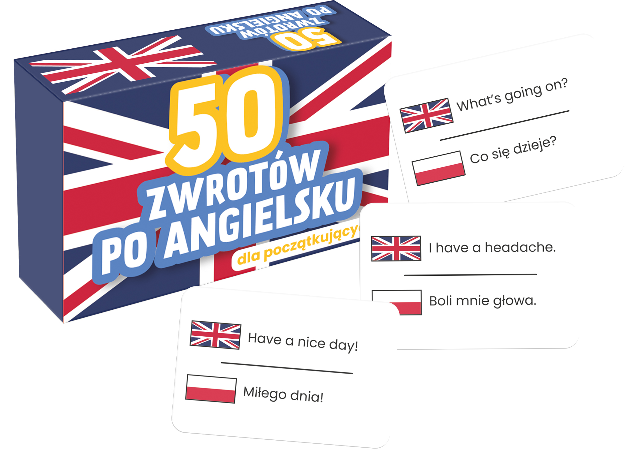 Zestaw 50 kart edukacyjnych "50 zwrotów po angielsku MINI" KANGUR do nauki angielskiego