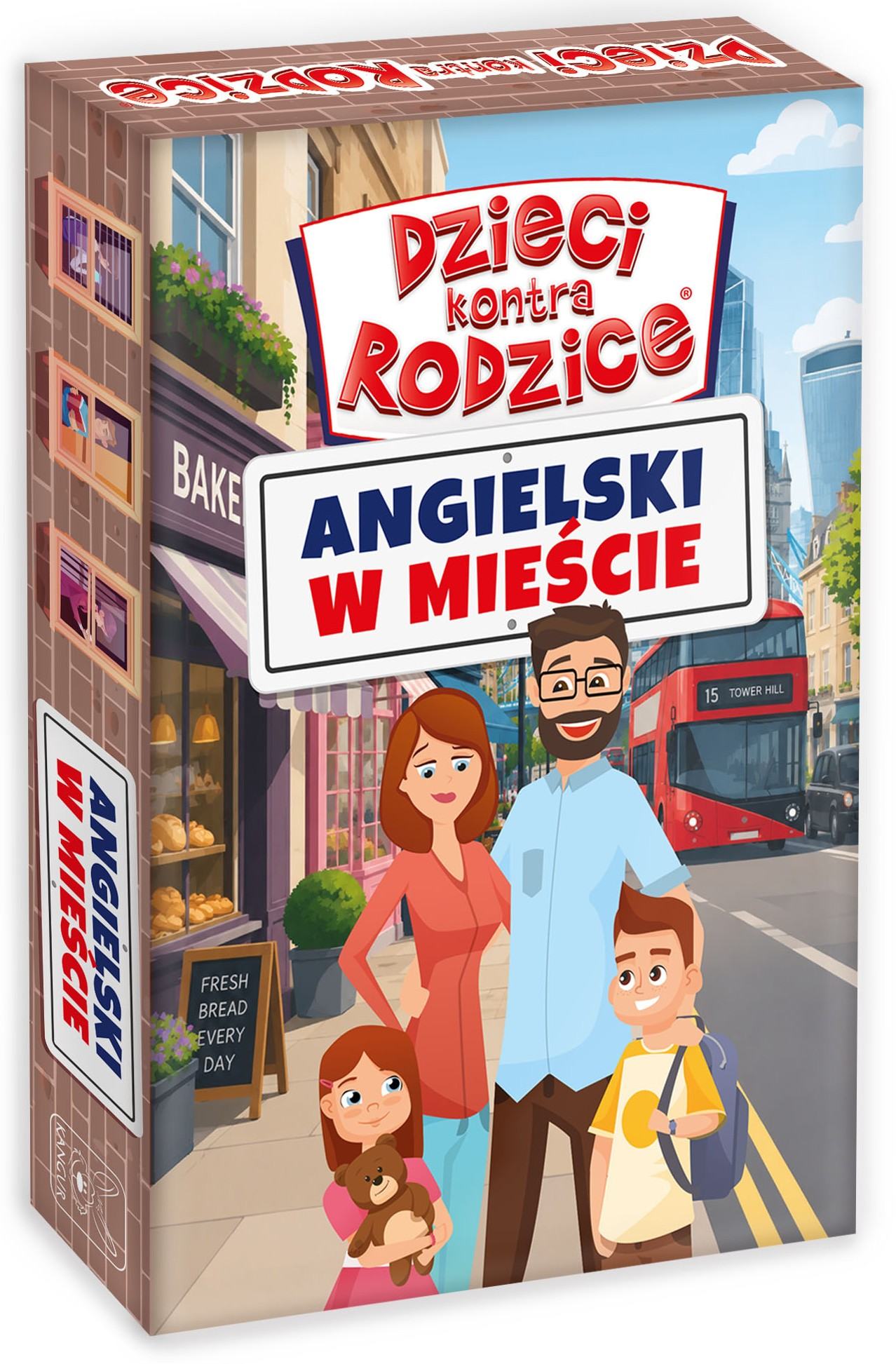 Plansza i elementy gry Dzieci kontra Rodzice. Angielski w mieście KANGUR