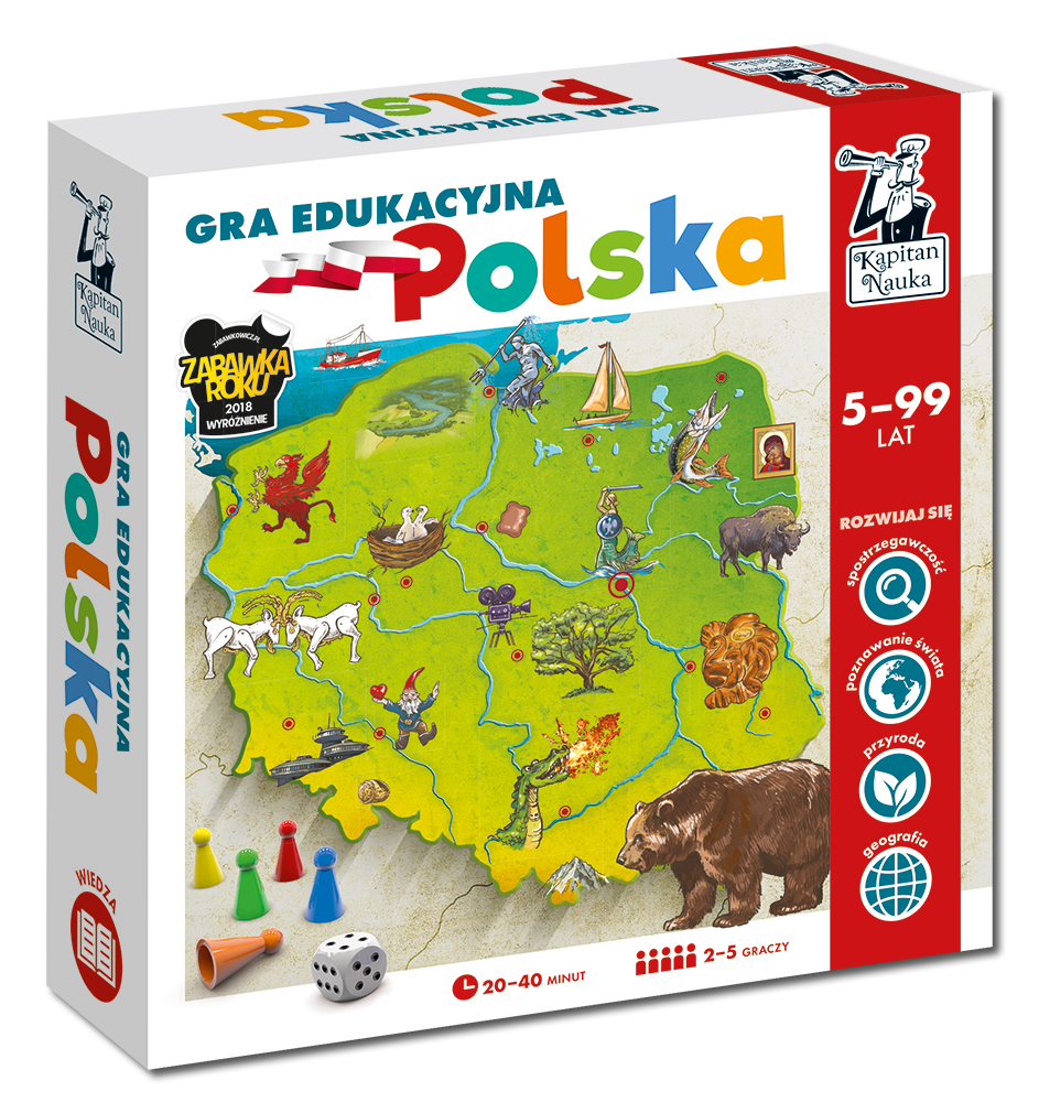 plansza i elementy gry edukacyjnej Kapitan Nauka Polska Edgard PAP