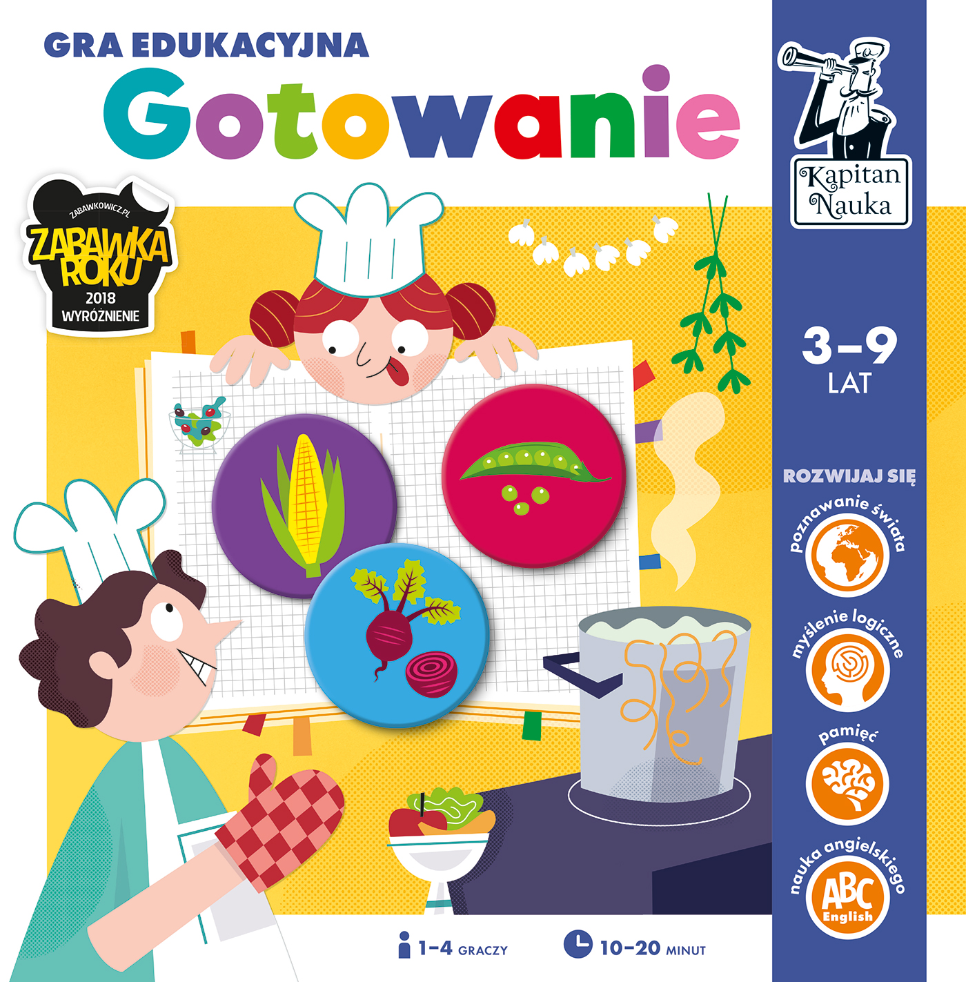 Gra edukacyjna Kapitan Nauka Gotowanie – kolorowe talerze z potrawami i składnikami