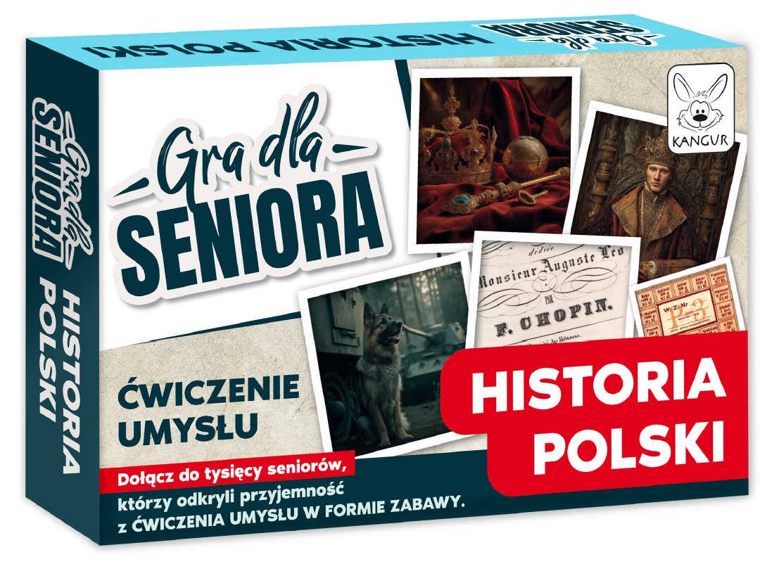 Quiz historyczny Kangur Gra dla Seniora Historia Polski - plansza i karty z pytaniami