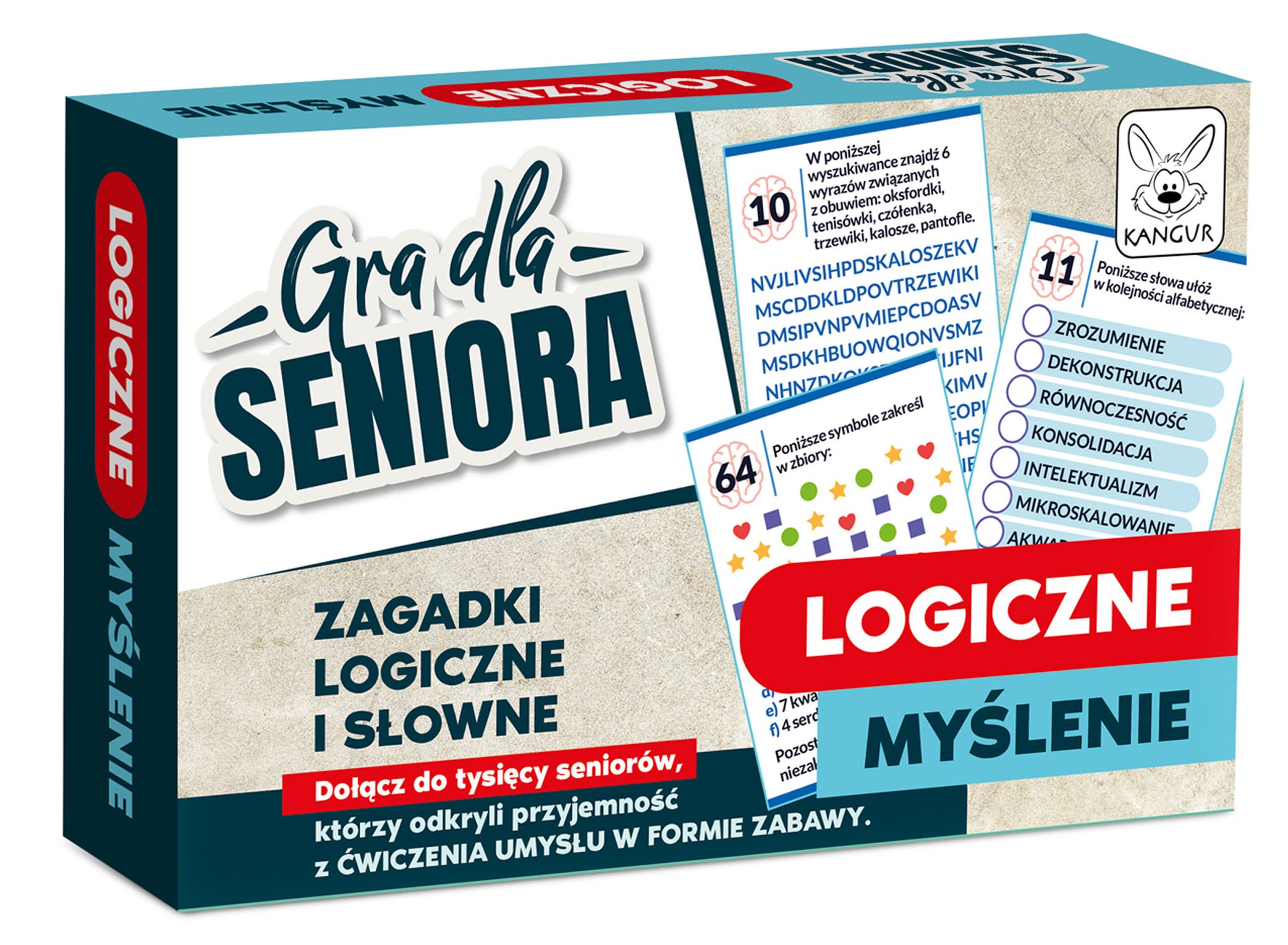 Gra dla Seniora Logiczne Myślenie KANGUR – zestaw 64 zadań na 32 kartach wspierających pamięć