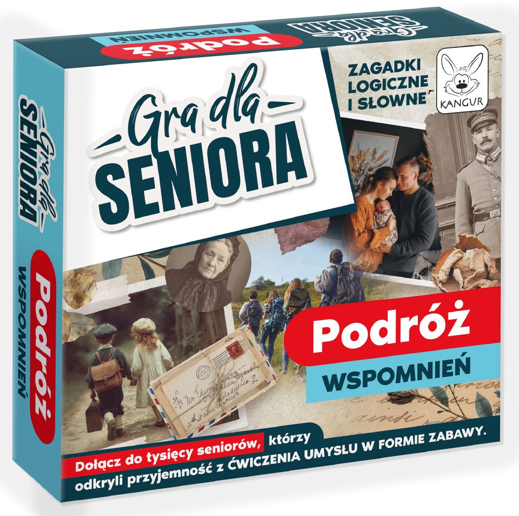 Gra planszowa dla seniorów Podróż Wspomnień KANGUR – pudełko z planszą i elementami