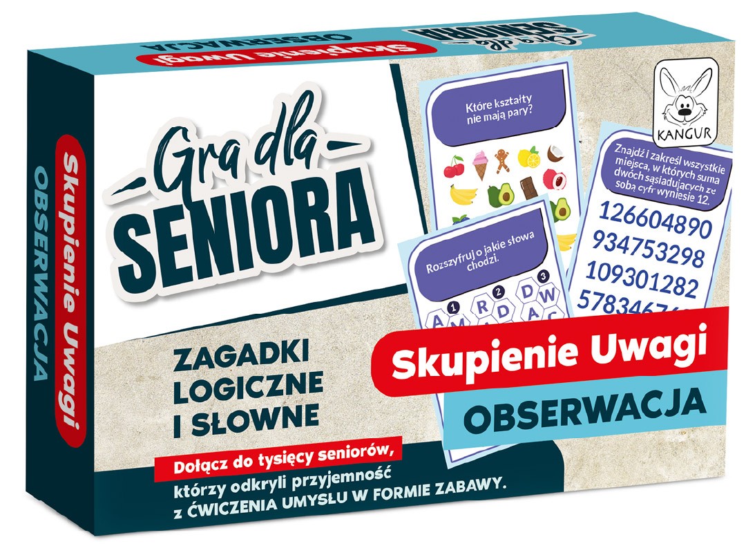Gra dla Seniora Skupienie Uwagi i Obserwacja KANGUR – zestaw 32 kart z zadaniami na koncentrację