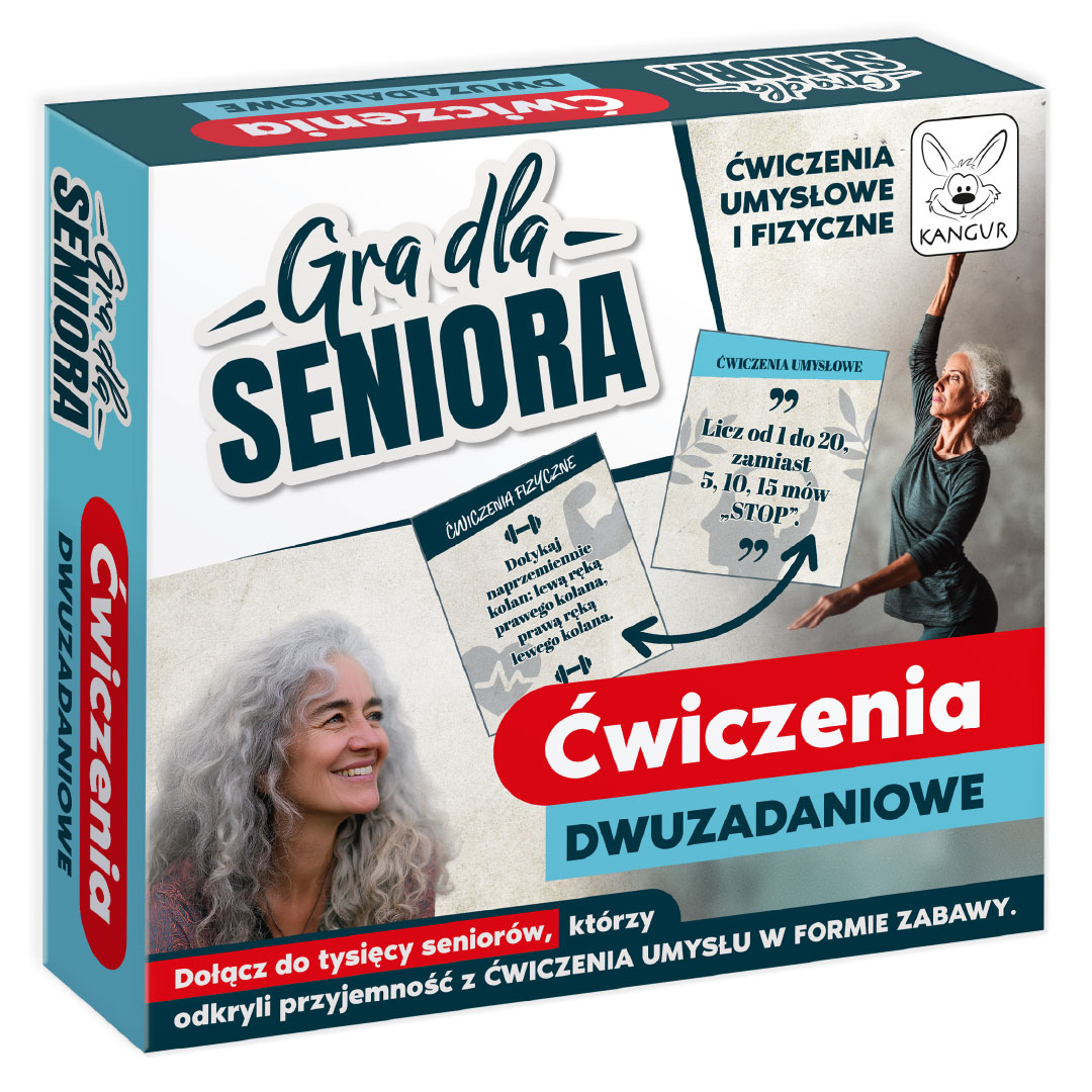 Gra dla Seniora Ćwiczenia Dwuzadaniowe KANGUR – pudełko z elementami gry