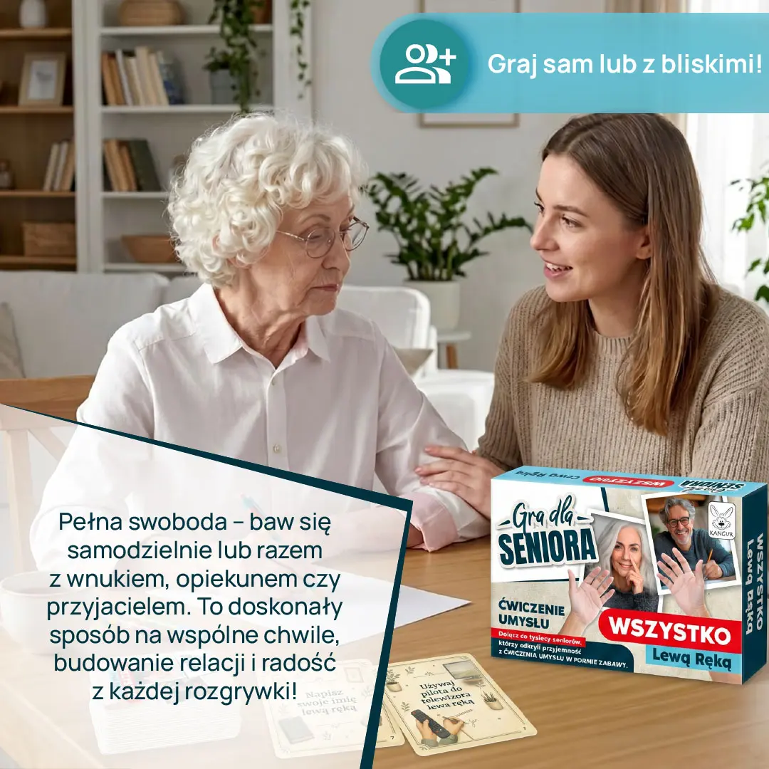 Zestaw ćwiczeń dla seniorów Kangur Wszystko lewą ręką – zadania poprawiające sprawność dłoni