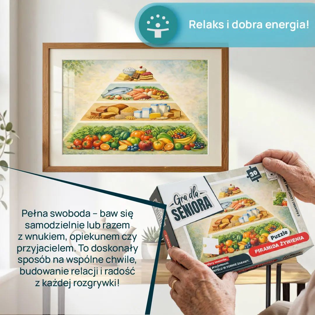 Szczegół puzzli edukacyjnych Piramida Żywienia KANGUR przedstawiający elementy żywieniowe
