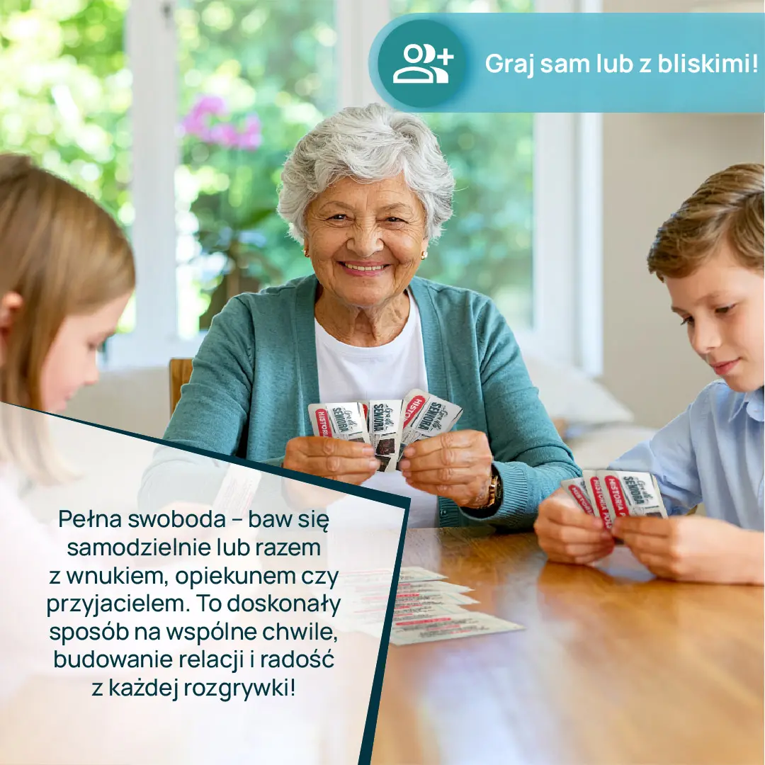 Pudełko gry dla seniora Kangur z pytaniami o historii Polski