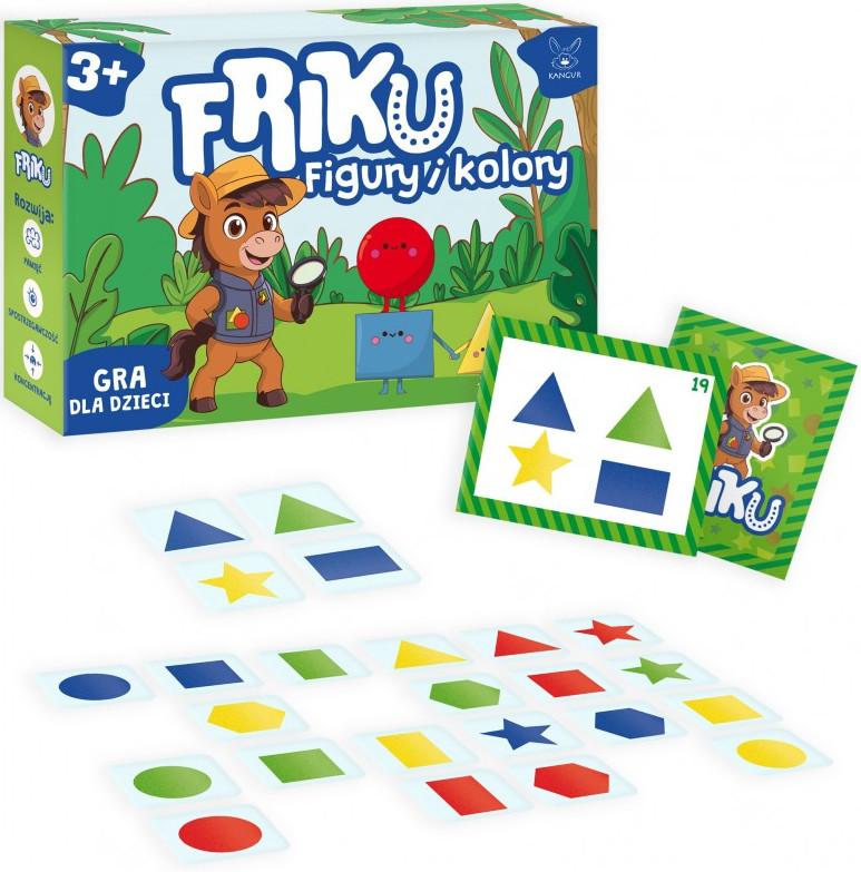 Elementy gry FRIKU Figury i Kolory – kolorowe kafelki i karty edukacyjne marki Kangur