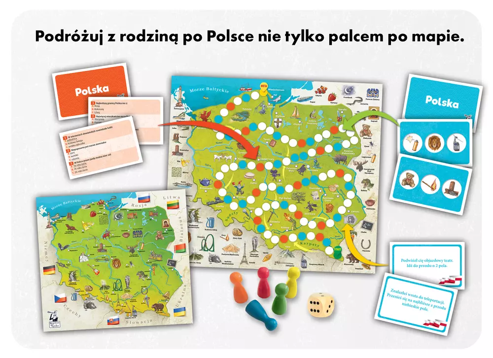 karty do gry obserwacyjnej i pytania w edukacyjnej grze planszowej Kapitan Nauka Polska