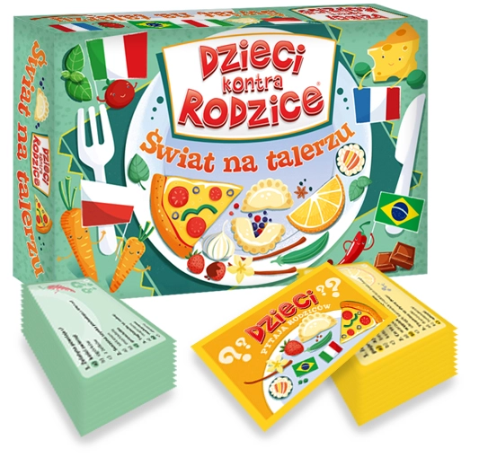 Karty do gry Dzieci kontra Rodzice Świat na talerzu - pytania o kuchnie świata