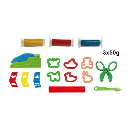 Plastelina w trzech kolorach i akcesoria do formowania SMILY PLAY