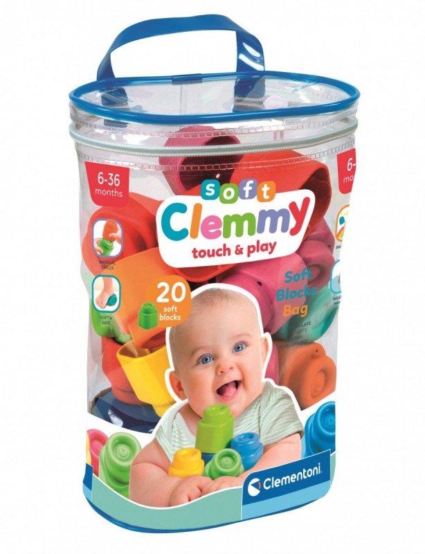 Zestaw miękkich klocków sensorycznych Clementoni Clemmy Soft 20 elementów dla niemowląt 6m+