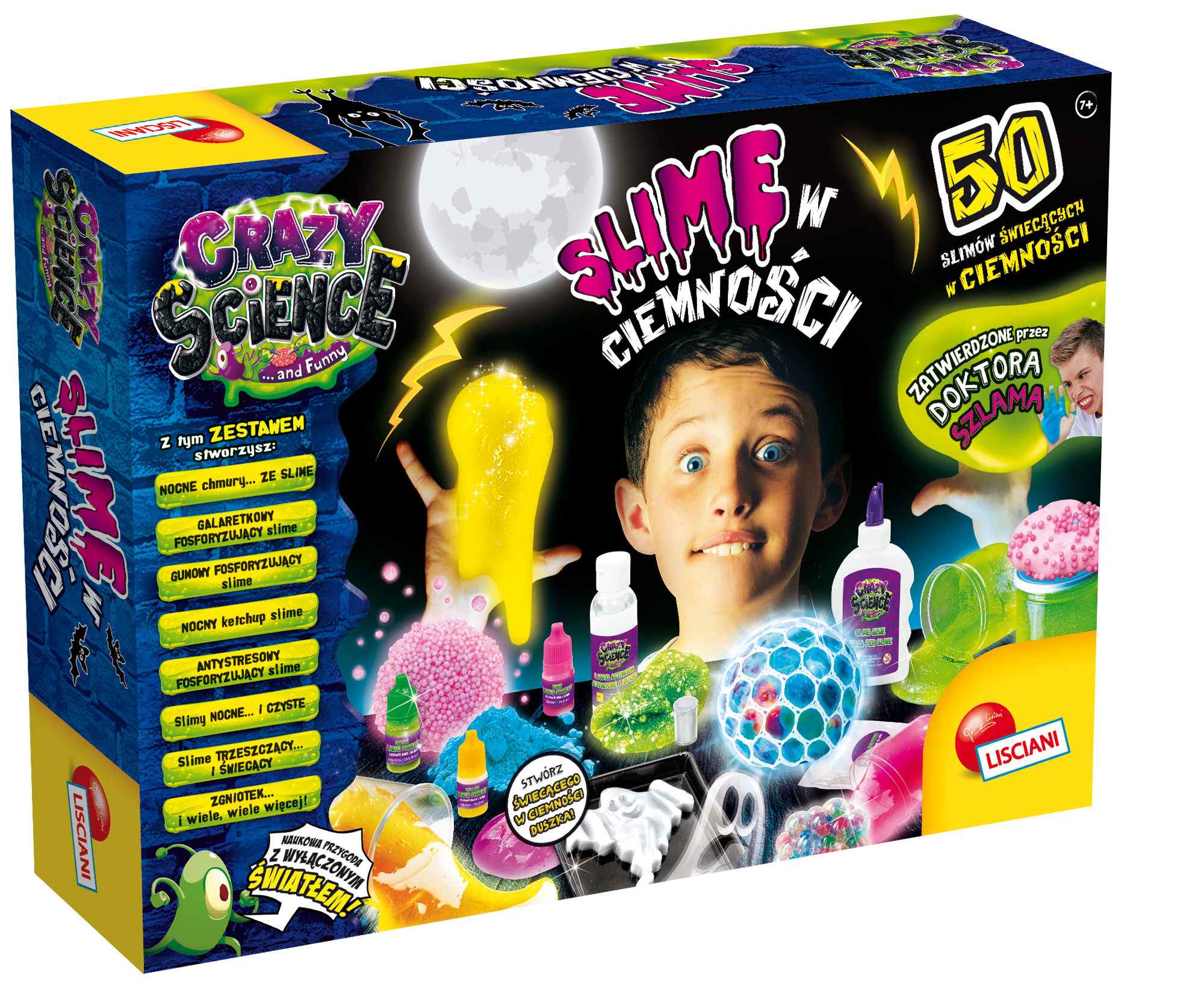 Crazy Science Slime w ciemności Lisciani - zestaw naukowy ze składnikami i akcesoriami