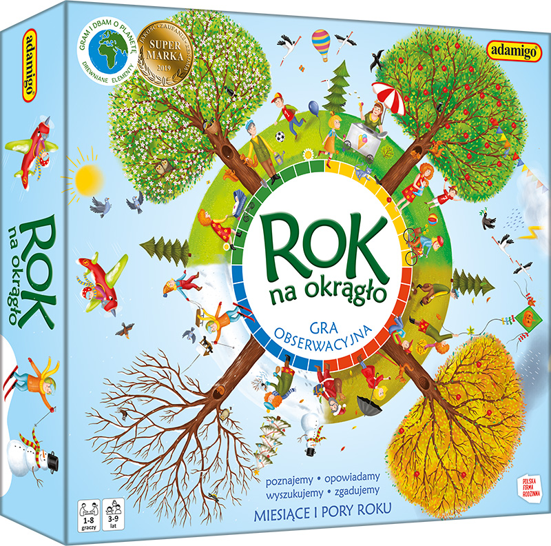 Rok na okrągło - edukacyjna gra planszowa ADAMIGO na dużej, okrągłej planszy 220x245 mm