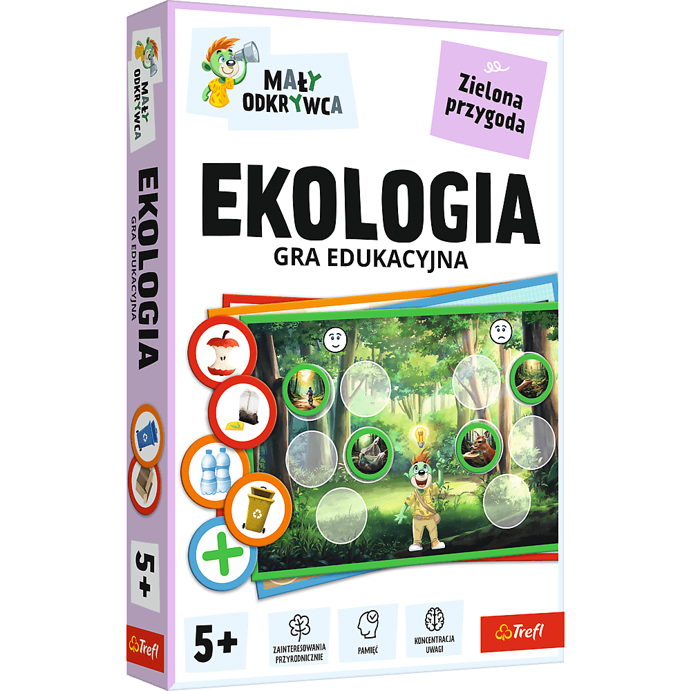 Gra edukacyjna Mały Odkrywca. Ekologia Trefl PAP - okładka i elementy gry