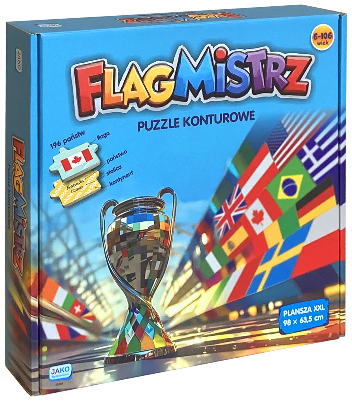 Edukacyjne puzzle konturowe Flagmistrz XXL z mapą świata i flagami państw marki JAKO