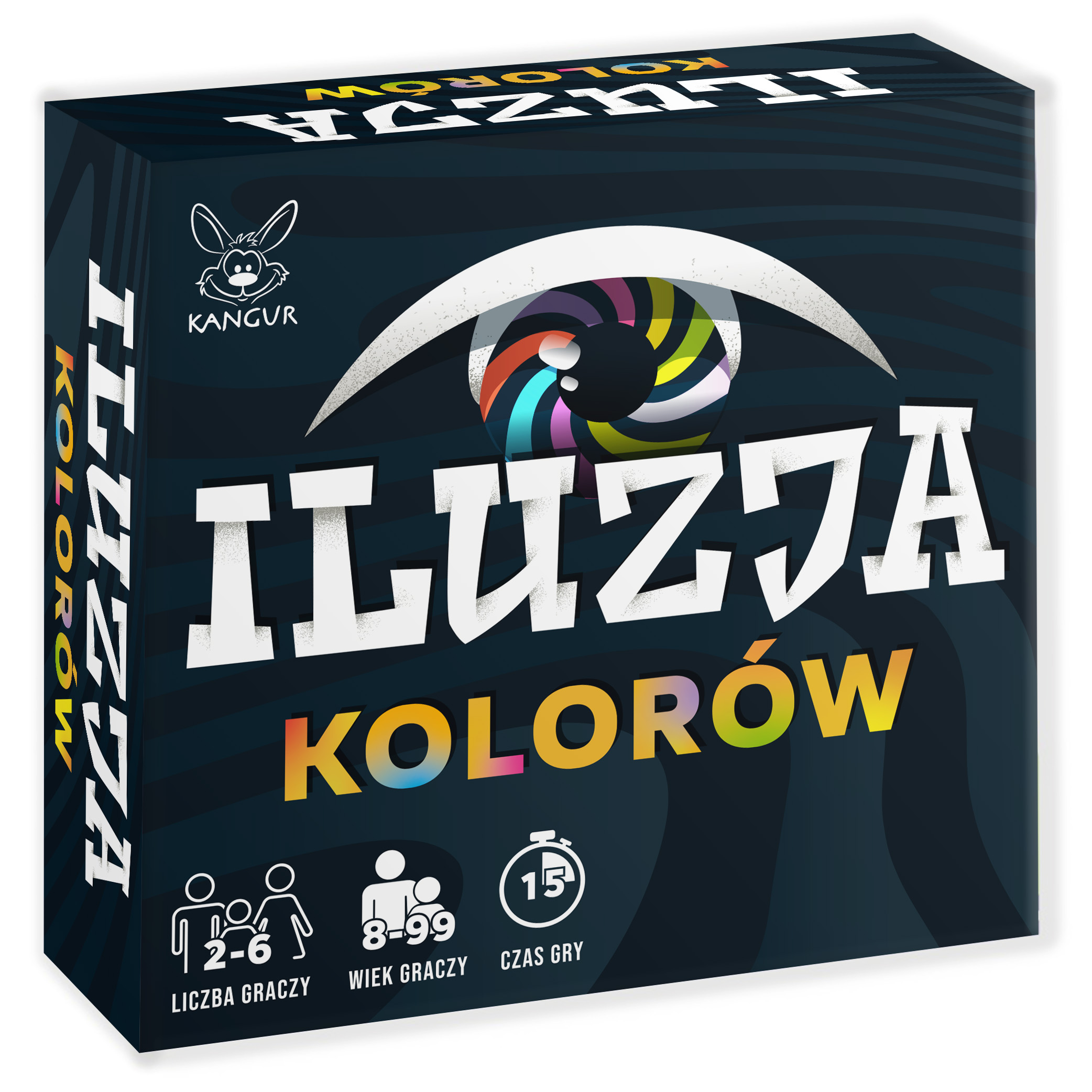 Karty gry Iluzja Kolorów KANGUR - widok kart z różnymi kolorami i napisami