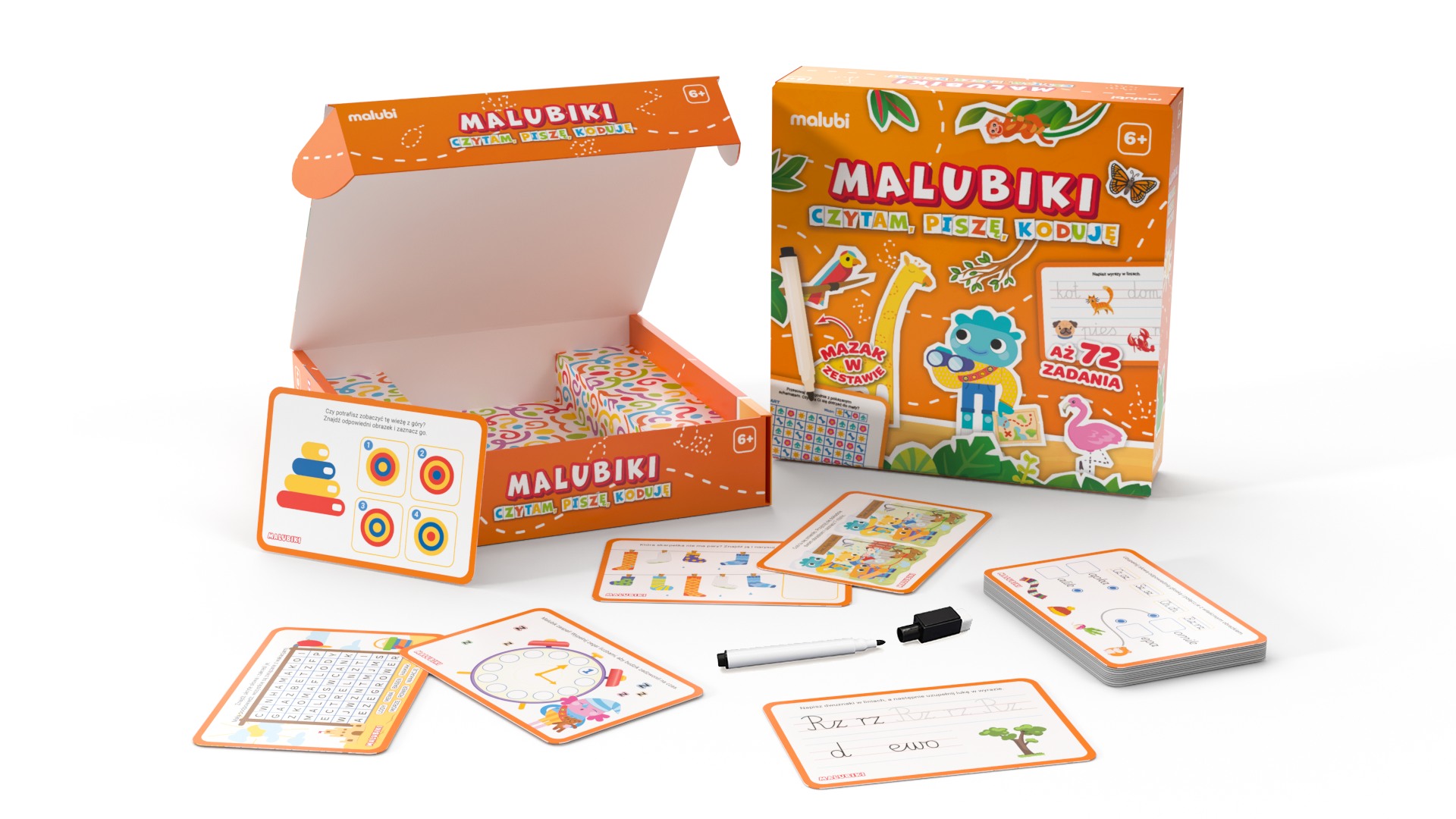 Malubiki 6+ Czytam, piszę, koduję zestaw edukacyjny Malubi 72 zadania