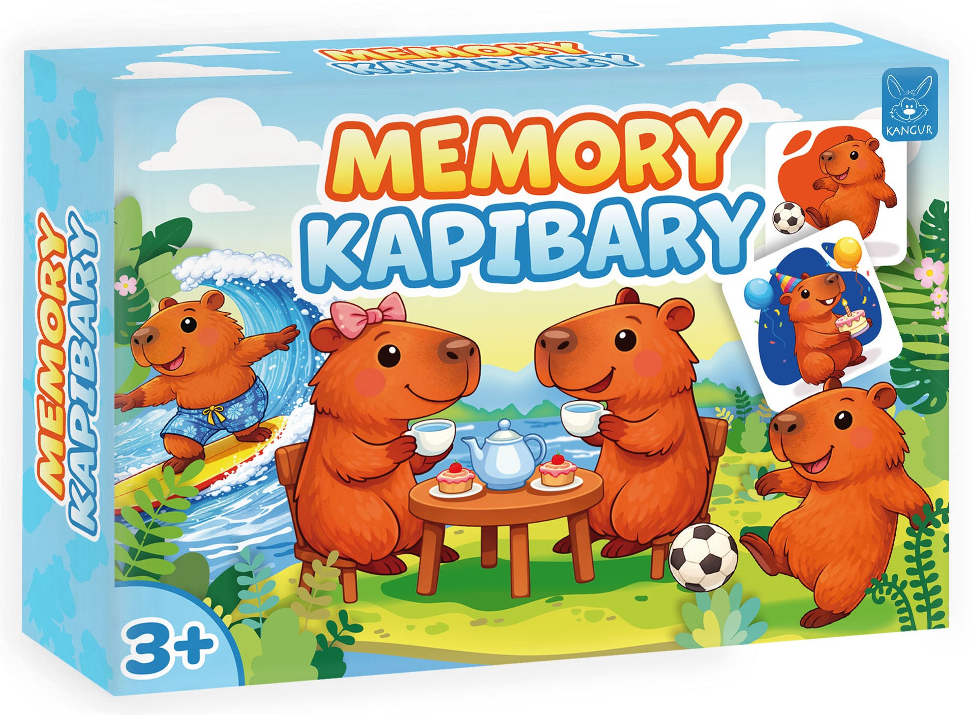 Karty gry Memory Kapibary z ilustracjami kapibar w różnych sytuacjach