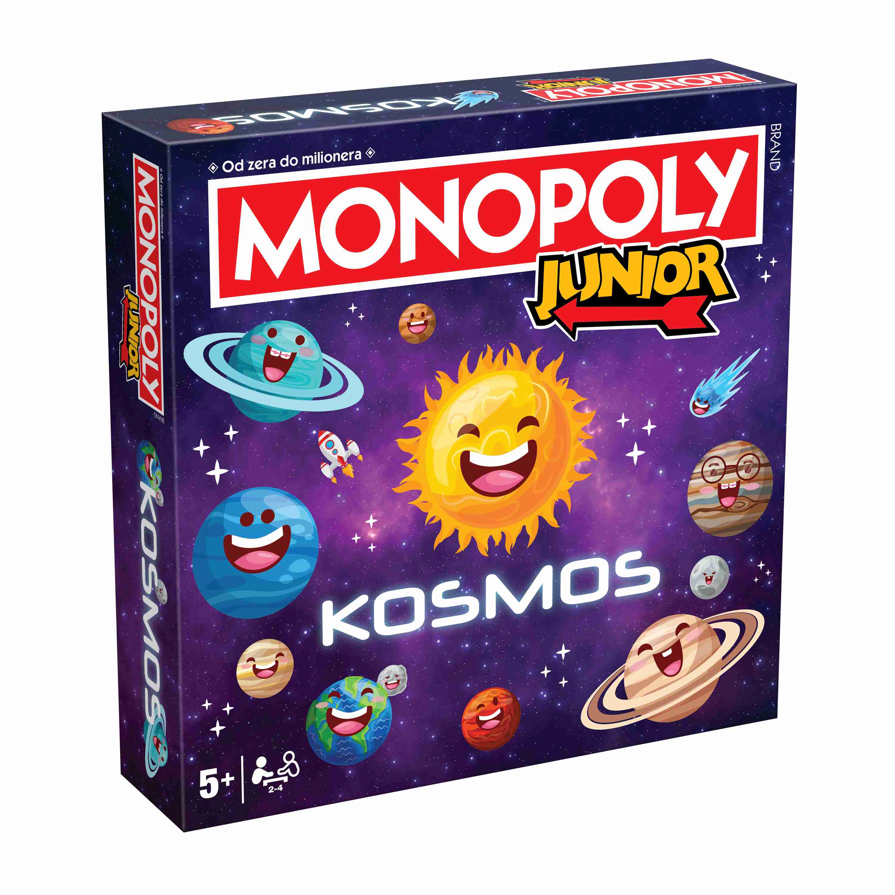 Plansza i elementy gry Monopoly Junior Kosmos z motywem kosmicznym