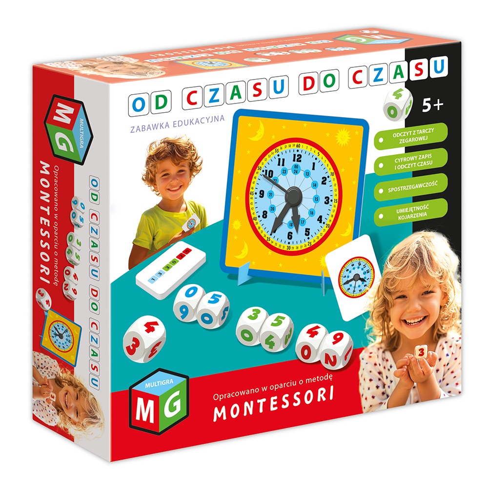 Zegar edukacyjny Montessori Od Czasu do Czasu MULTIGRA z ruchomymi wskazówkami i kostkami
