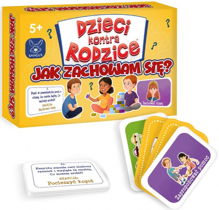 Gra edukacyjna Dzieci kontra Rodzice KANGUR – pudełko i elementy gry