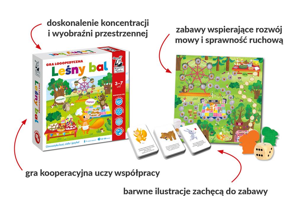 Plansza i elementy gry Leśny bal Edgard PAP do ćwiczeń mowy i motoryki