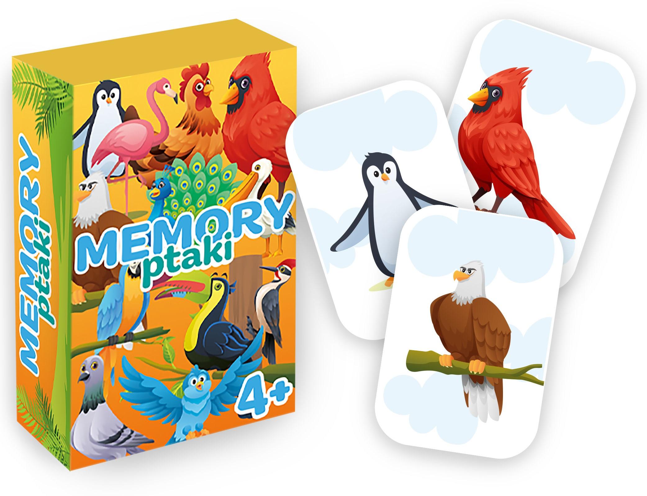Karty do gry Memory Ptaki Mini KANGUR z ilustracjami ptaków na stole