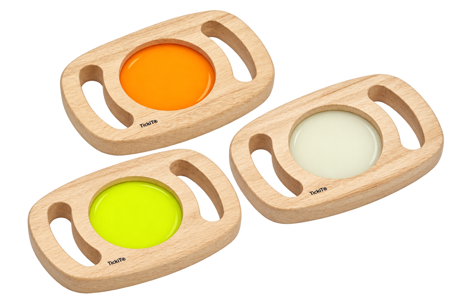 Panele świecące Easy Hold TICKIT - zestaw 3 sztuk z ramkami z drewna kauczukowego