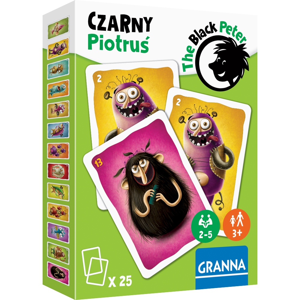 Czarny Piotruś. Potwory do szafy — ilustracja kart gry karcianej dla dzieci od 3 lat marki GRANNA