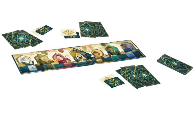 Zbliżenie na karty strategicznej gry Dworzanie od Lucky Duck Games