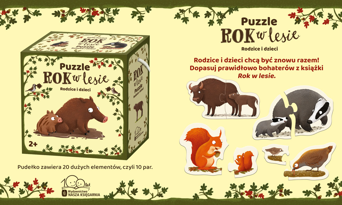 Elementy puzzli Rok w lesie NASZA KSIĘGARNIA - dwuelementowe pary zwierząt z lasu