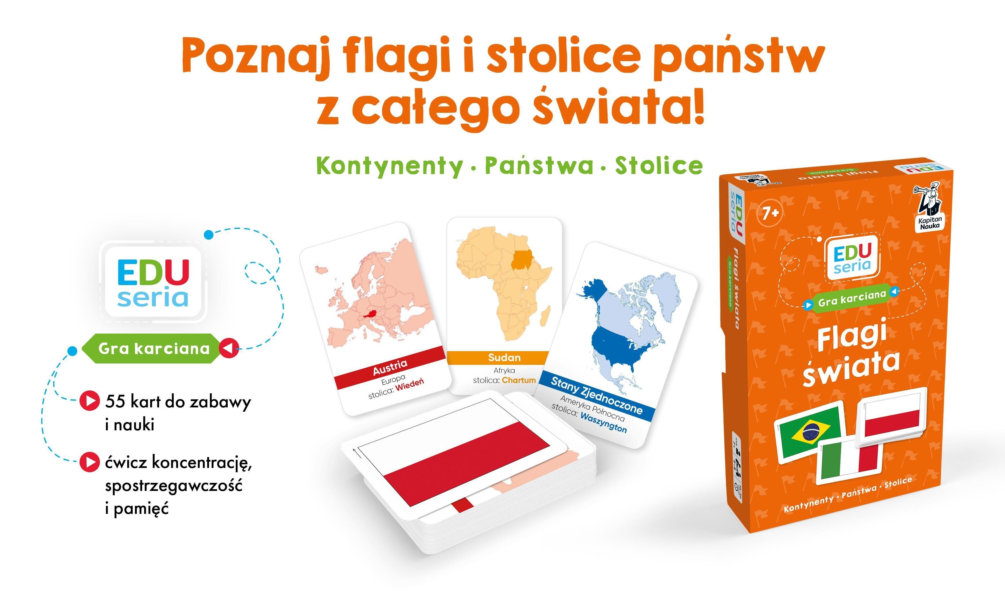 Zestaw 55 kart do nauki flag państw i stolic – gra edukacyjna Edgard PAP