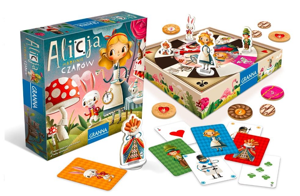 Gra planszowa Alicja w Krainie Czarów GRANNA - plansza i elementy gry
