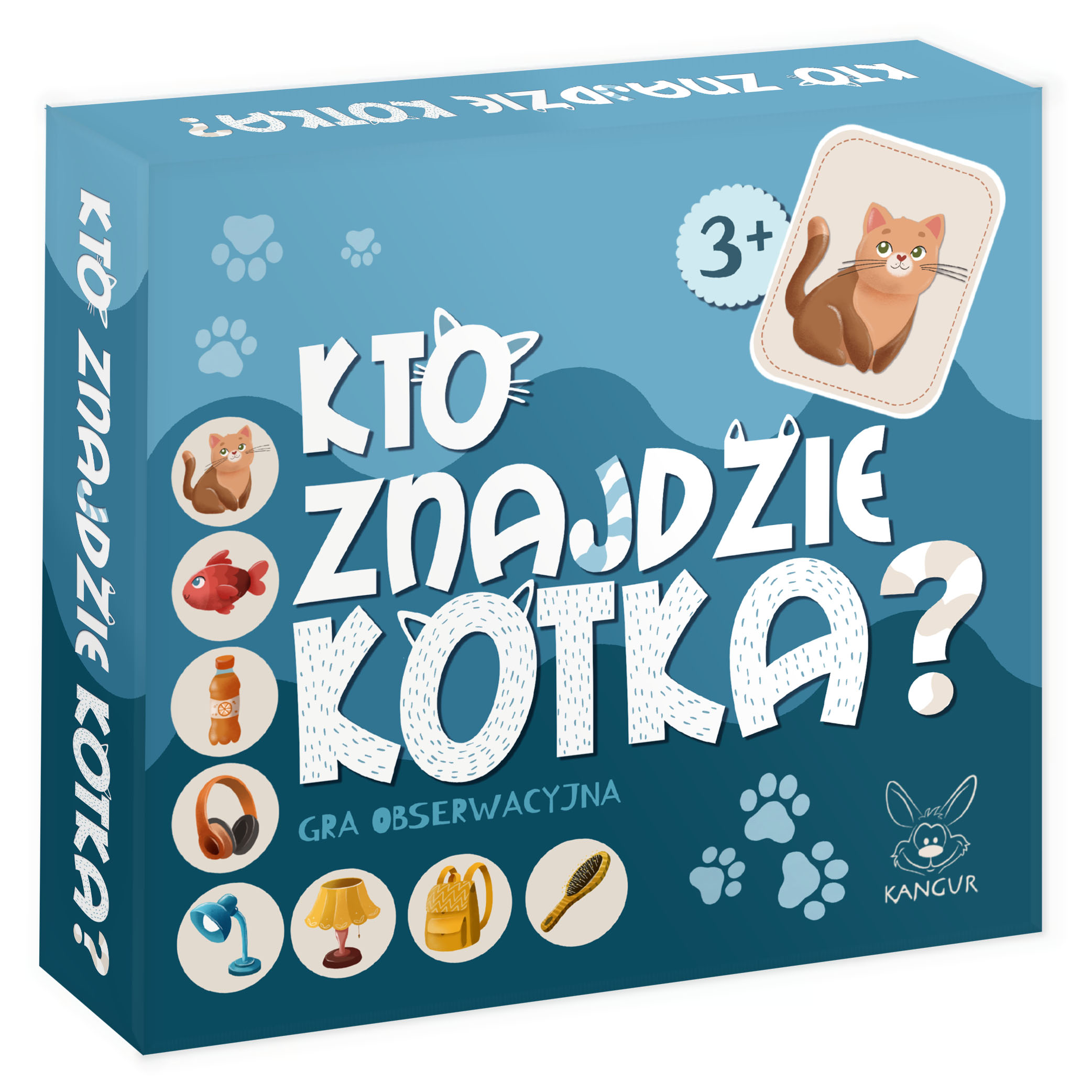 Zbliżenie na kolorowe żetony gry obserwacyjnej Kto znajdzie kotka? KANGUR