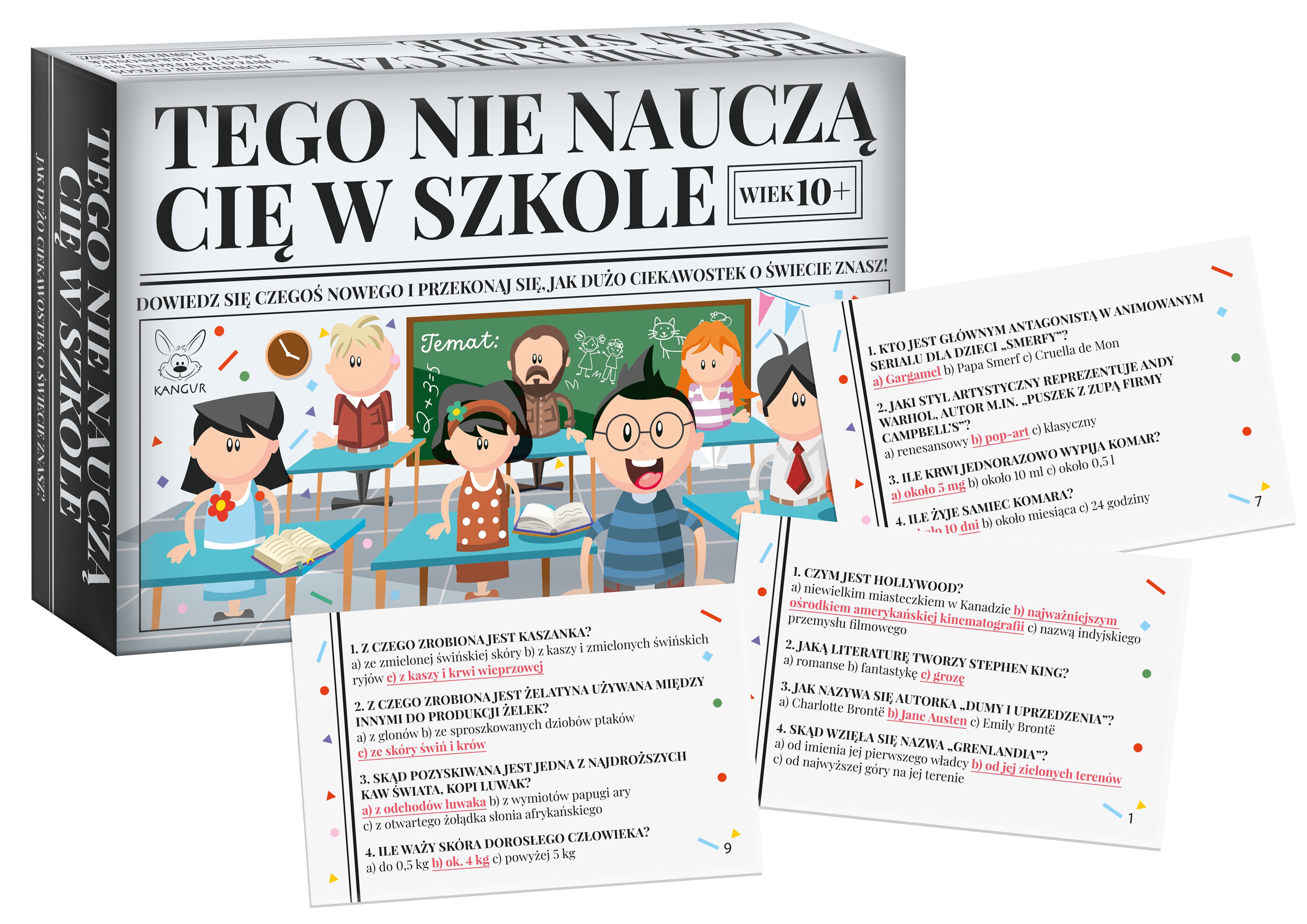 Edukacyjna gra quizowa KANGUR - zestaw 54 kart z pytaniami o świecie