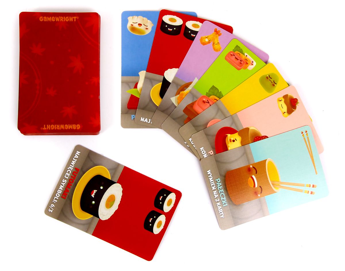 Karty gry Sushi Go! REBEL z ilustracjami różnych rodzajów sushi i deserów