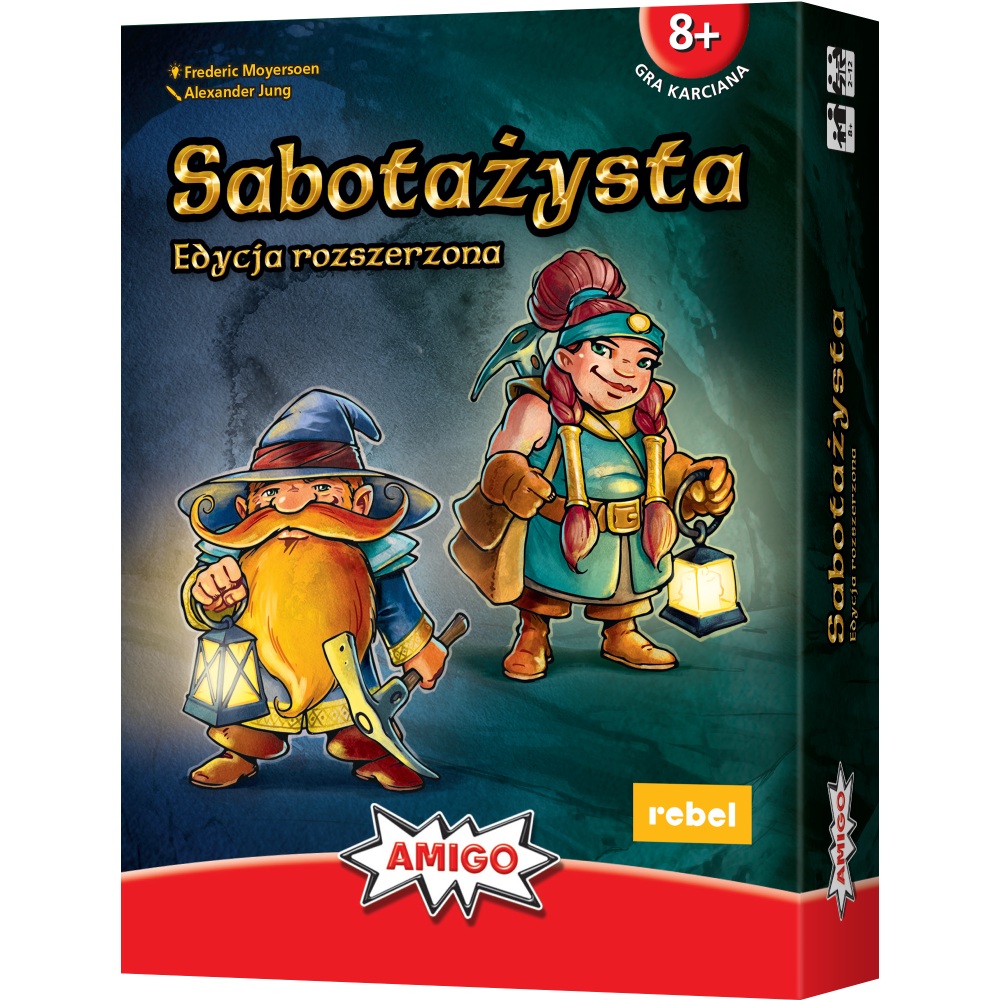 Sabotażysta: Edycja rozszerzona - gra karciana od REBEL, pudełko i karty