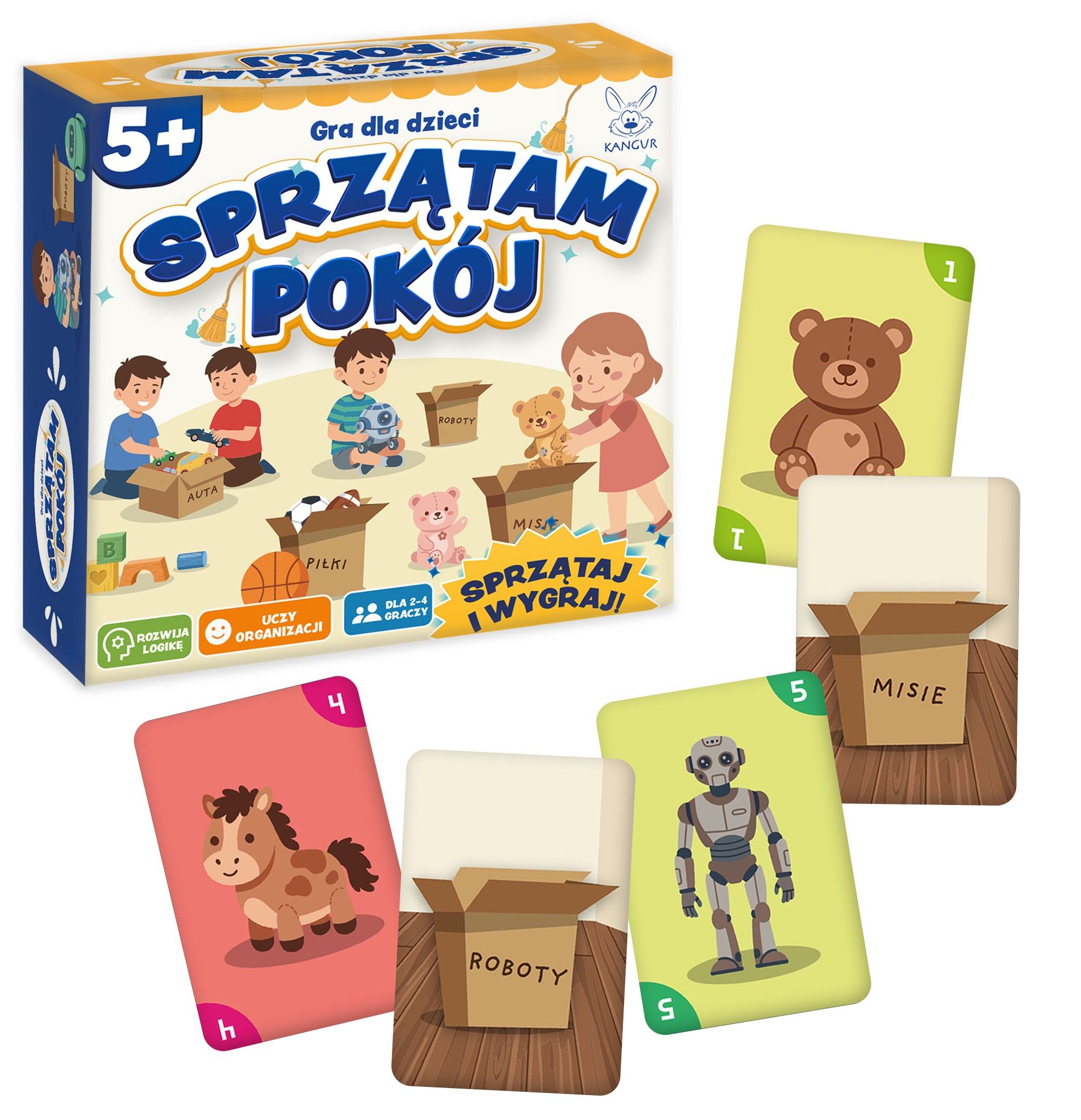 Gra karciana Sprzątam Pokój KANGUR 110x110 mm - pudełko i karty
