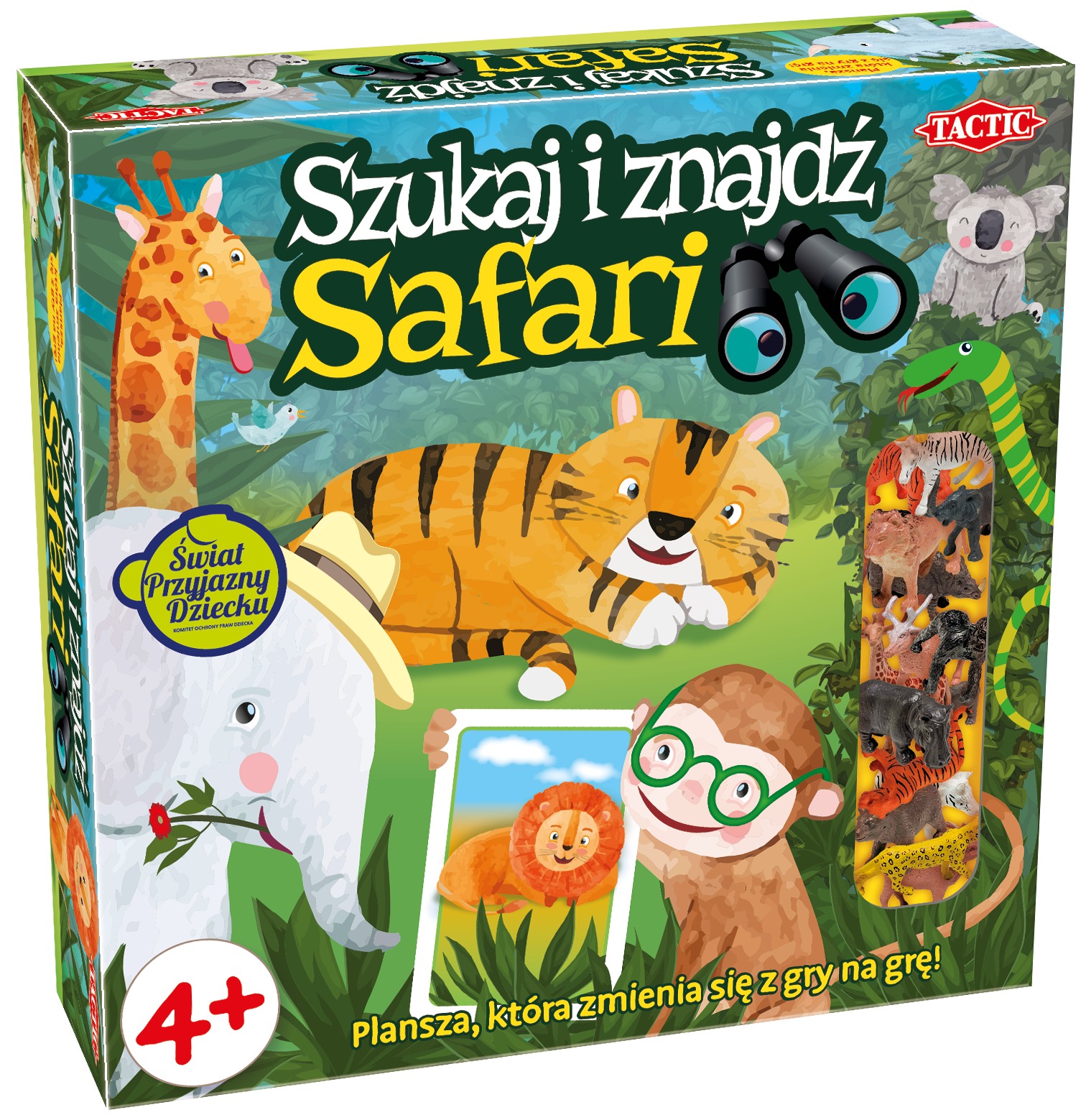 Gra obserwacyjna Szukaj i Znajdź Safari od TACTIC GAMES z dwustronną planszą i kartami