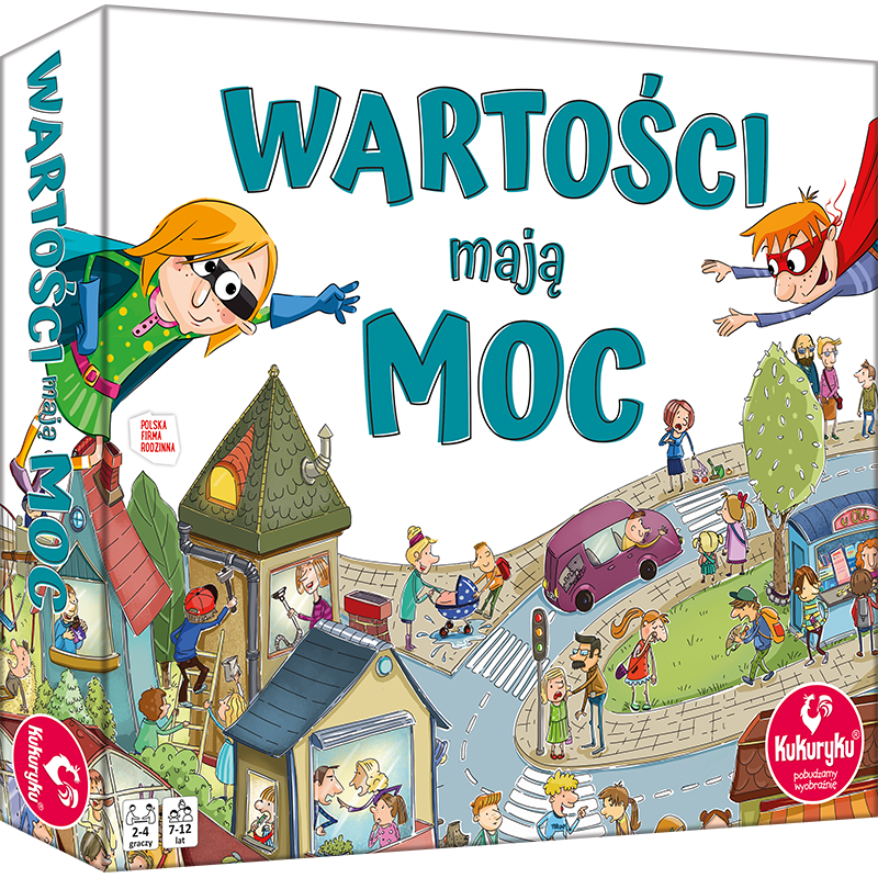Gra planszowa edukacyjna Wartości mają moc KUKURYKU, plansza i elementy gry