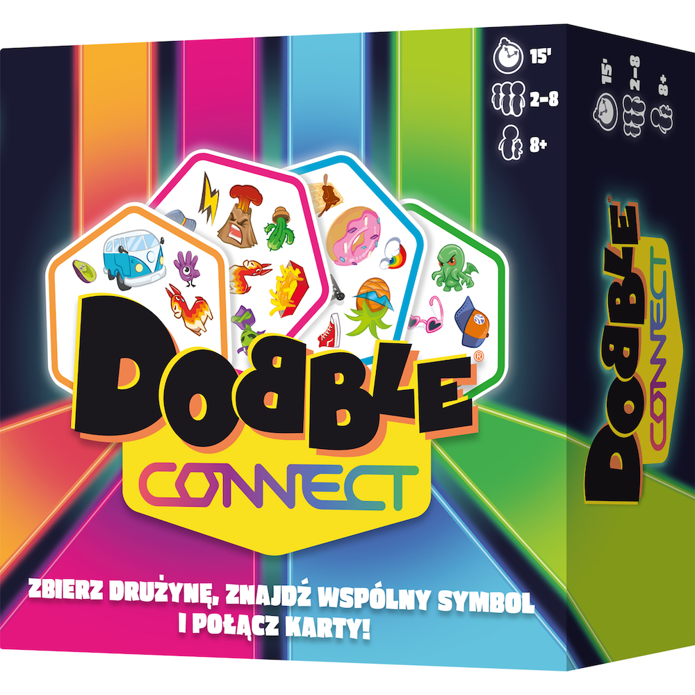 Dobble Connect gra karciana REBEL – zestaw 90 kart na spostrzegawczość i refleks