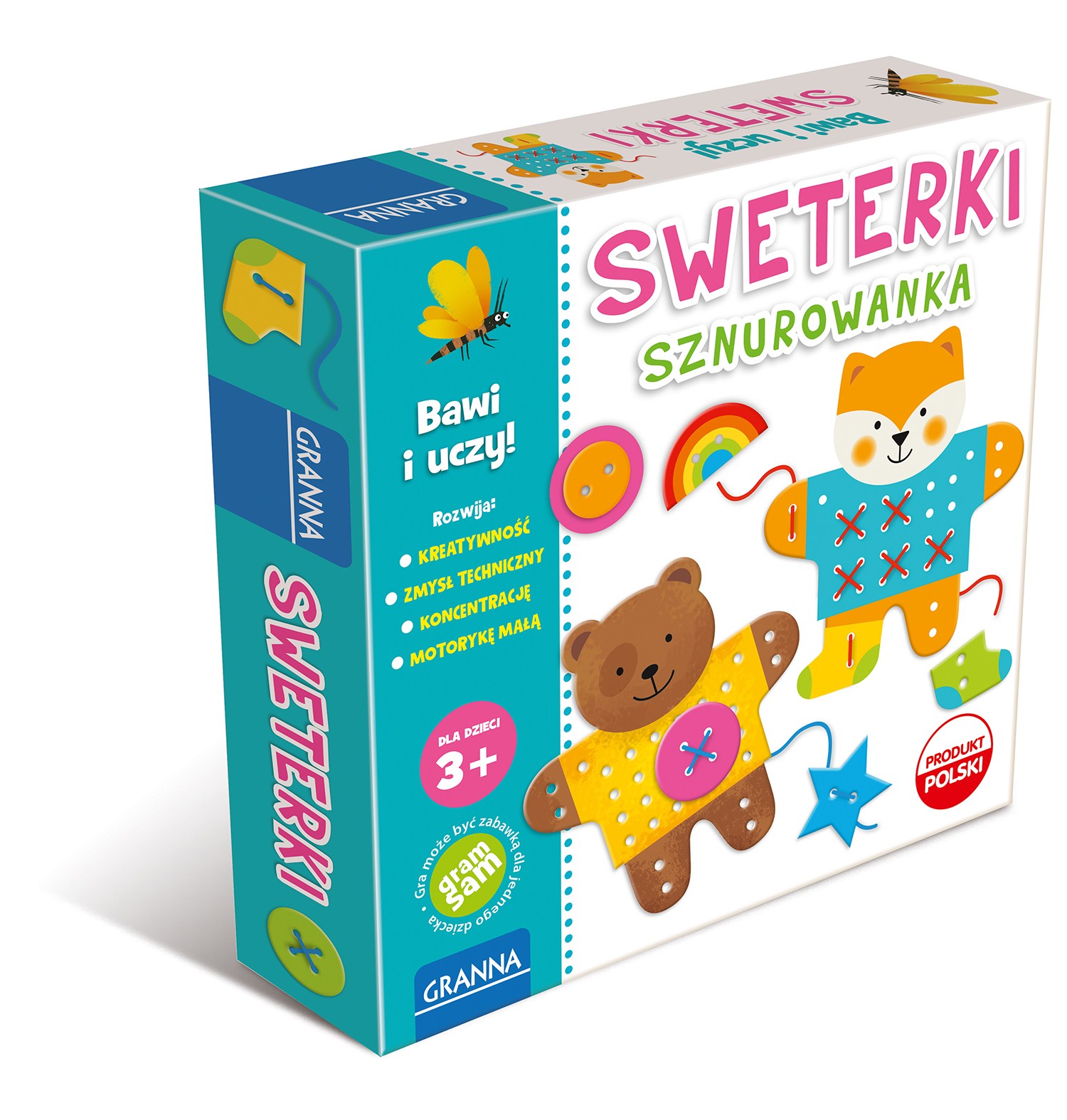Sweterki – sznurowanka kreatywna GRANNA w formacie 190x190 mm, zabawka rozwijająca motorykę małą i kreatywność