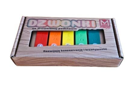 Dzwonki 5-tonowe na drewnianej ramce MAREK – kolorowy instrument muzyczny dla dzieci 3 plus