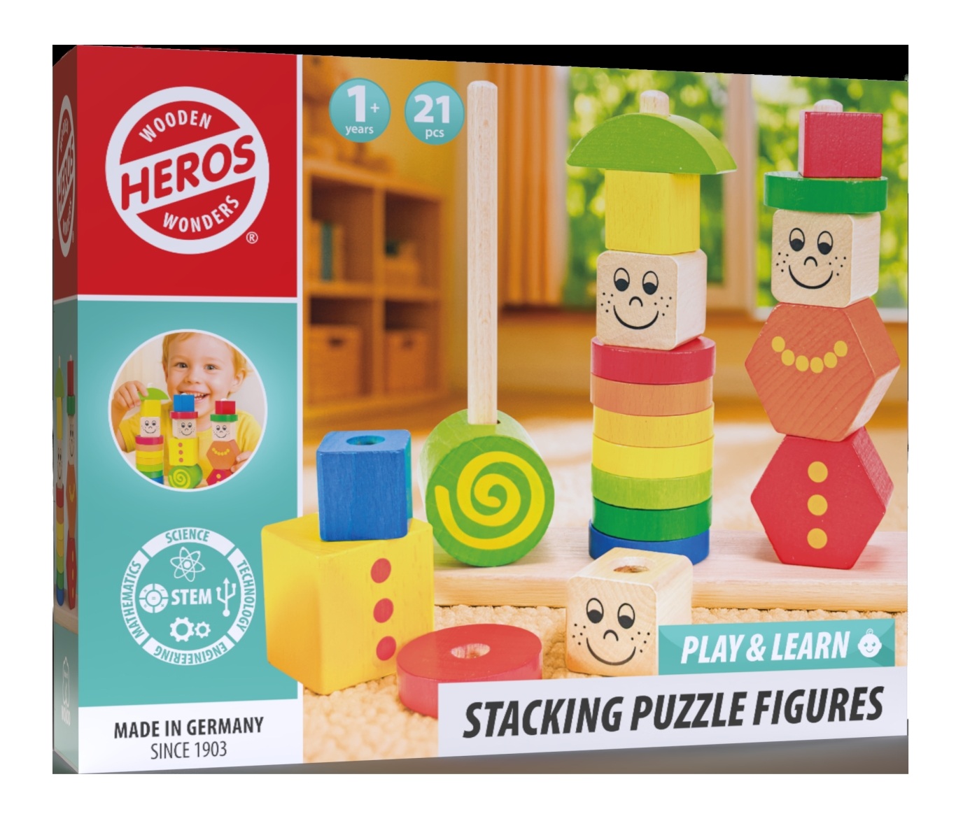 Kolorowe drewniane klocki do tworzenia figurek w zestawie 21 elementów TACTIC GAMES