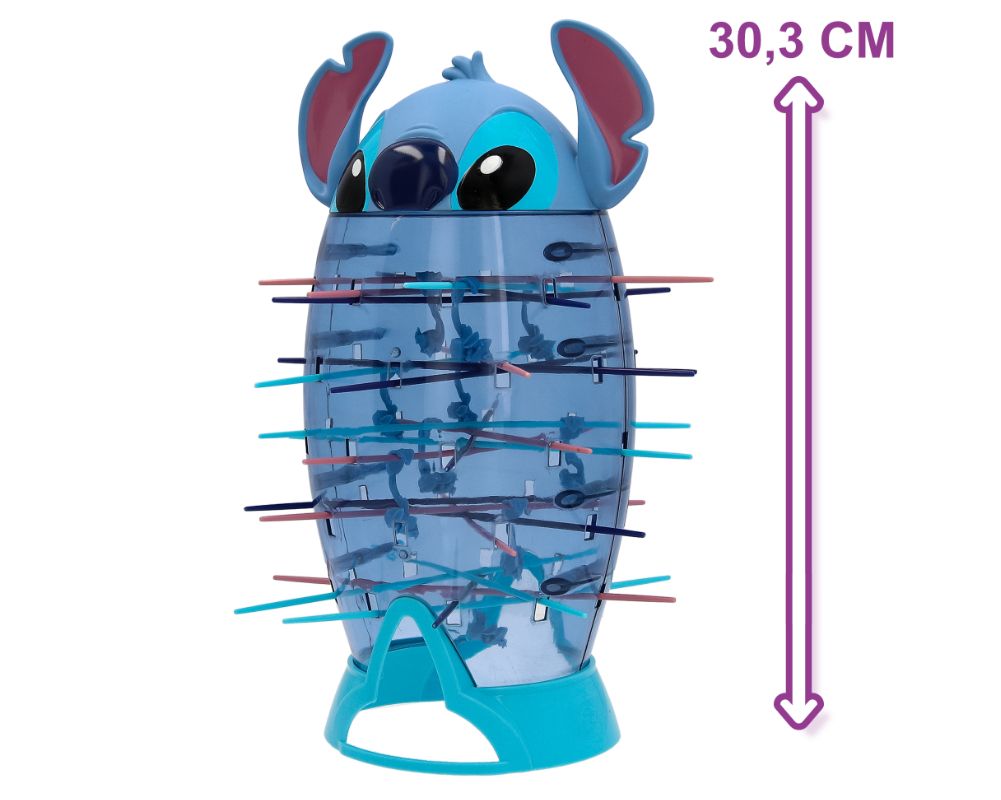 Elementy gry Stitch Nie Spadnij: pojemnik, 30 patyczków i 30 figurek Stitch