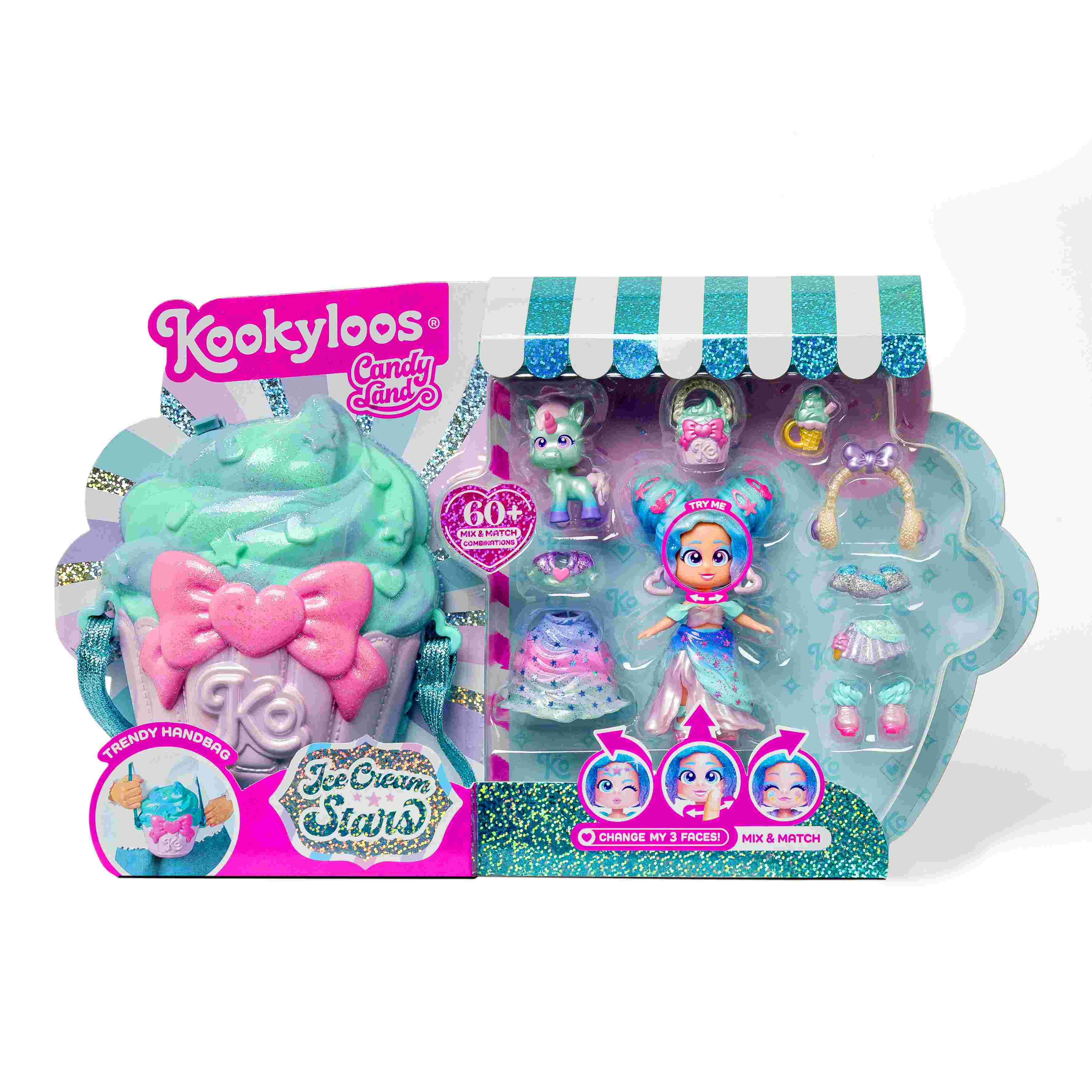 Zestaw KookyLoos Ice Cream Stars z jednorożcem i 3 strojami w stylu Candy Land