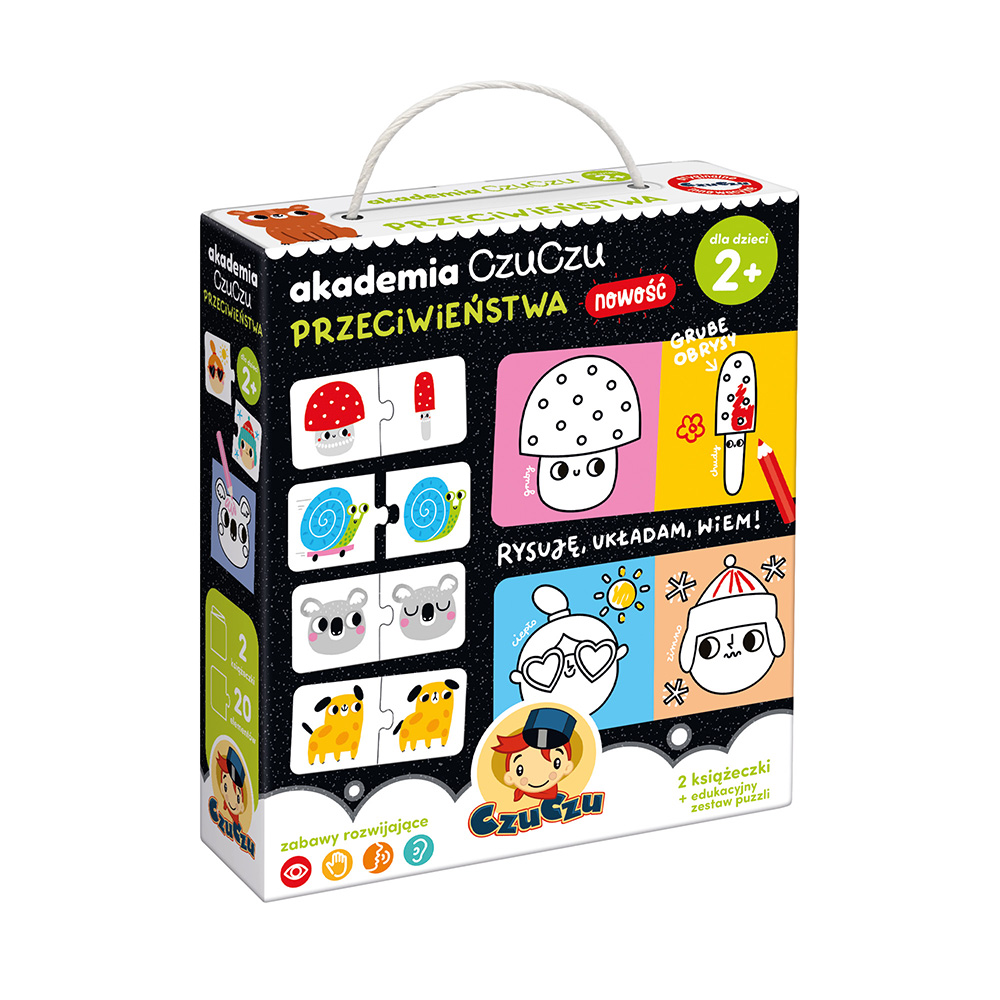 Akademia CzuCzu Przeciwieństwa zestaw edukacyjny Bright Junior Media z kolorowanką i puzzlami dla dzieci 2+